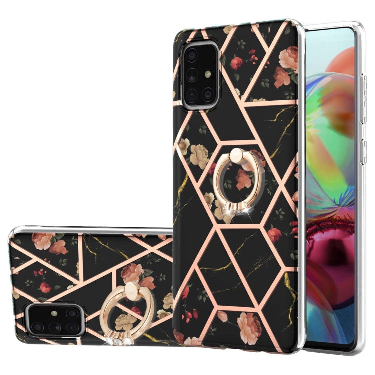 Electroplating Splicing Marble Flower Pattern TPU Shockproof Case with Rhinestone Ring Holder, For Samsung Galaxy A02s 164mm, For Samsung Galaxy A02S 166mm, For Samsung Galaxy A12 5G/F12/M12, For Samsung Galaxy A21s, For Samsung Galaxy A22 4G EU Versio...