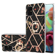 Load image into Gallery viewer, Electroplating Splicing Marble Flower Pattern TPU Shockproof Case with Rhinestone Ring Holder, For Samsung Galaxy A02s 164mm, For Samsung Galaxy A02S 166mm, For Samsung Galaxy A12 5G/F12/M12, For Samsung Galaxy A21s, For Samsung Galaxy A22 4G EU Versio...