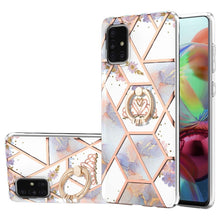 Load image into Gallery viewer, Electroplating Splicing Marble Flower Pattern TPU Shockproof Case with Rhinestone Ring Holder, For Samsung Galaxy A02s 164mm, For Samsung Galaxy A02S 166mm, For Samsung Galaxy A12 5G/F12/M12, For Samsung Galaxy A21s, For Samsung Galaxy A22 4G EU Versio...