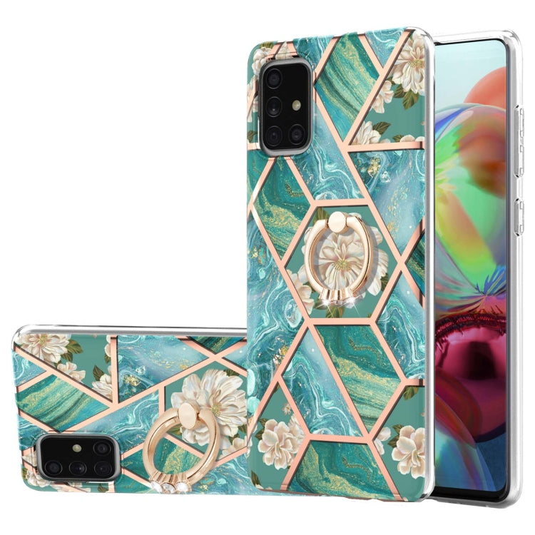 Electroplating Splicing Marble Flower Pattern TPU Shockproof Case with Rhinestone Ring Holder, For Samsung Galaxy A02s 164mm, For Samsung Galaxy A02S 166mm, For Samsung Galaxy A12 5G/F12/M12, For Samsung Galaxy A21s, For Samsung Galaxy A22 4G EU Versio...