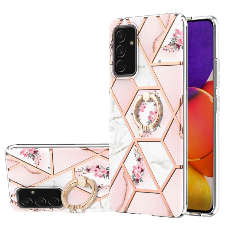 Electroplating Splicing Marble Flower Pattern TPU Shockproof Case with Rhinestone Ring Holder, For Samsung Galaxy A82 5G, For Samsung Galaxy M11/A11 US/EU