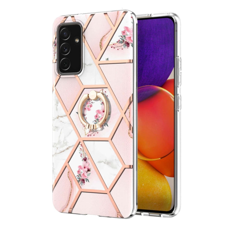 Electroplating Splicing Marble Flower Pattern TPU Shockproof Case with Rhinestone Ring Holder, For Samsung Galaxy A82 5G, For Samsung Galaxy M11/A11 US/EU