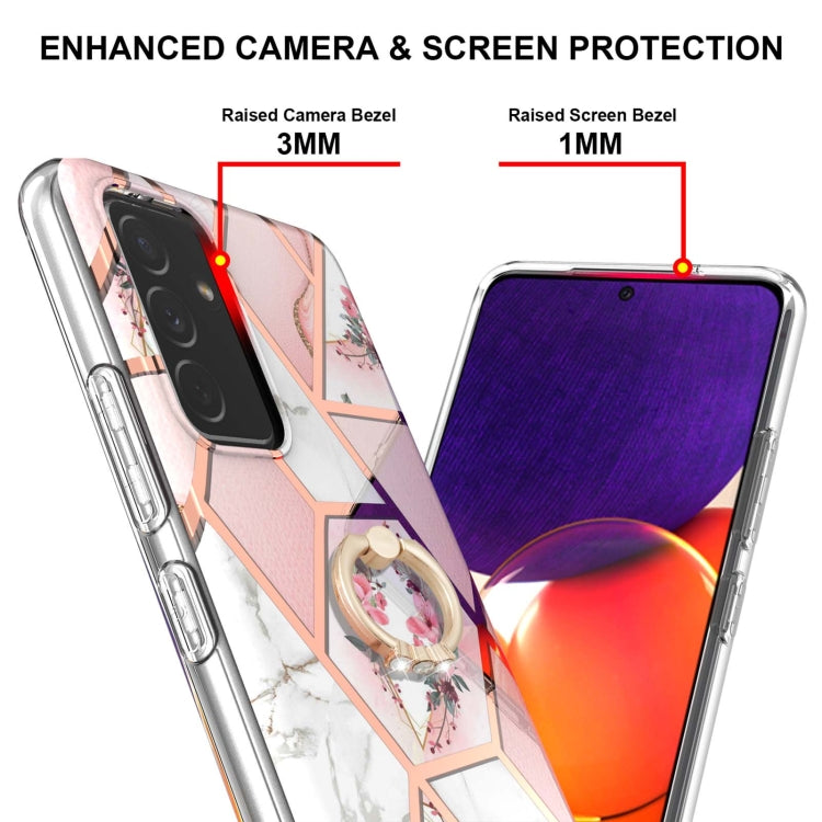 Electroplating Splicing Marble Flower Pattern TPU Shockproof Case with Rhinestone Ring Holder, For Samsung Galaxy A82 5G, For Samsung Galaxy M11/A11 US/EU