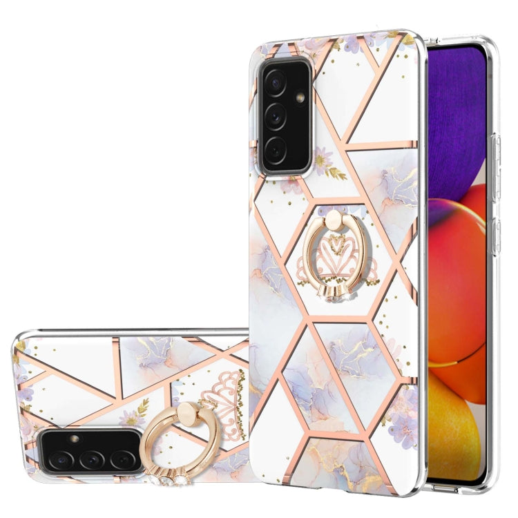 Electroplating Splicing Marble Flower Pattern TPU Shockproof Case with Rhinestone Ring Holder, For Samsung Galaxy A82 5G, For Samsung Galaxy M11/A11 US/EU