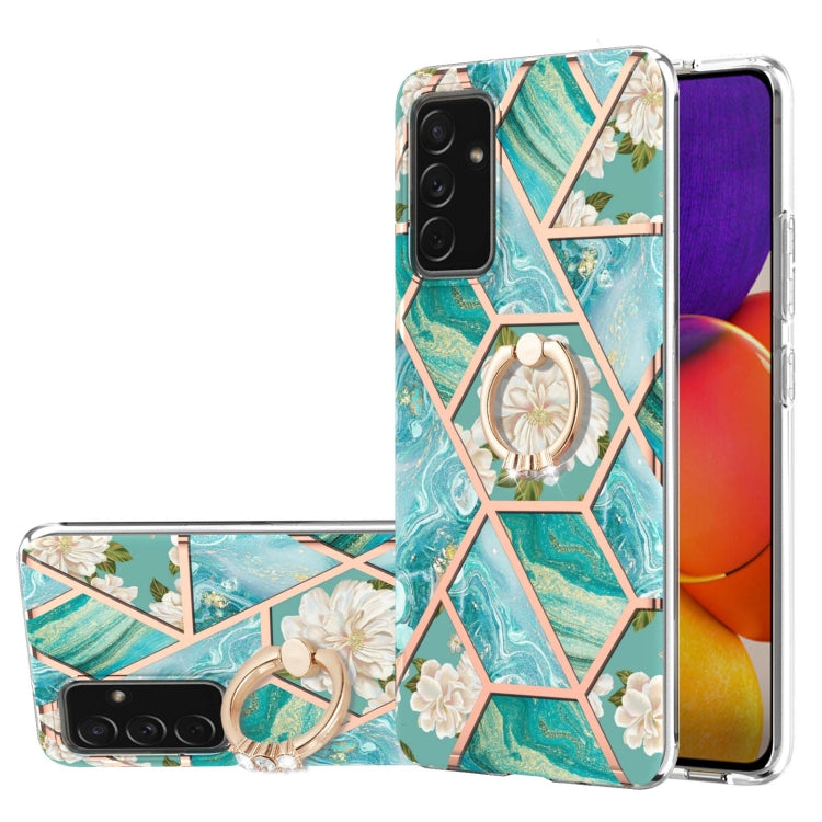 Electroplating Splicing Marble Flower Pattern TPU Shockproof Case with Rhinestone Ring Holder, For Samsung Galaxy A82 5G, For Samsung Galaxy M11/A11 US/EU