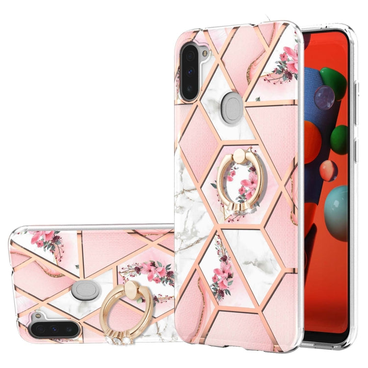 Electroplating Splicing Marble Flower Pattern TPU Shockproof Case with Rhinestone Ring Holder, For Samsung Galaxy A82 5G, For Samsung Galaxy M11/A11 US/EU