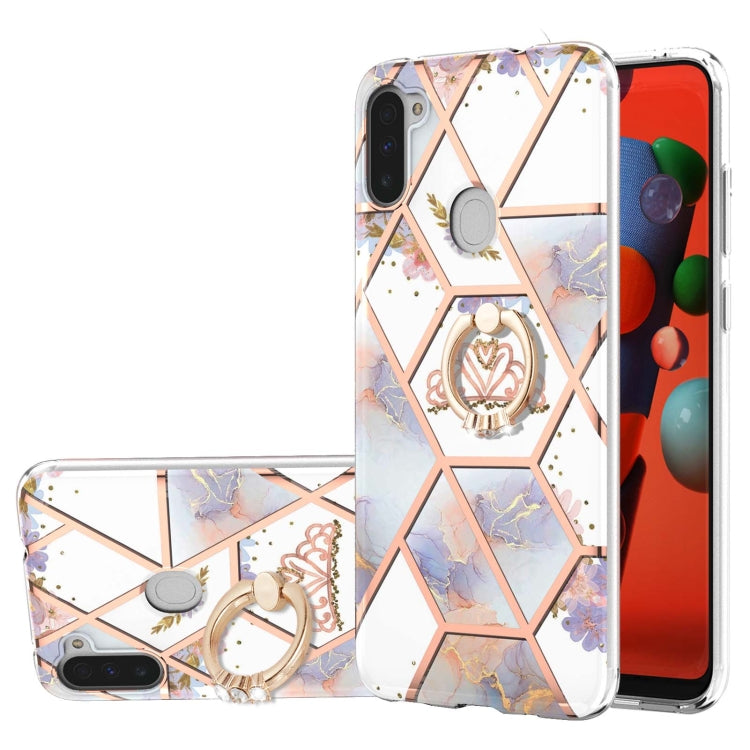Electroplating Splicing Marble Flower Pattern TPU Shockproof Case with Rhinestone Ring Holder, For Samsung Galaxy A82 5G, For Samsung Galaxy M11/A11 US/EU