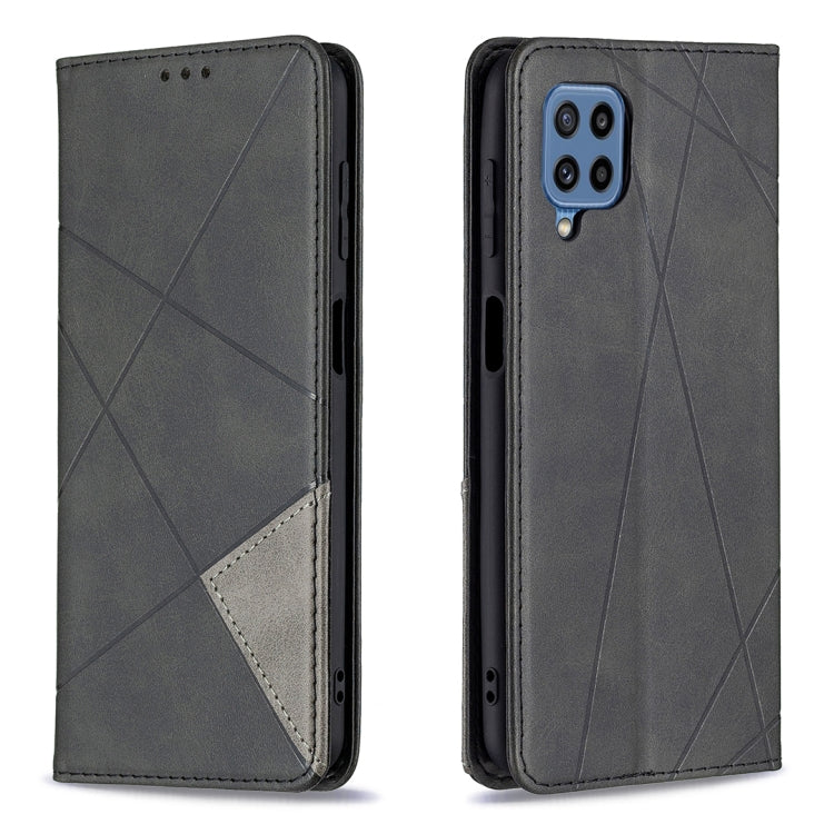 Rhombus Texture Horizontal Flip Magnetic Leather Case with Holder & Card Slots, For Samsung Galaxy M32