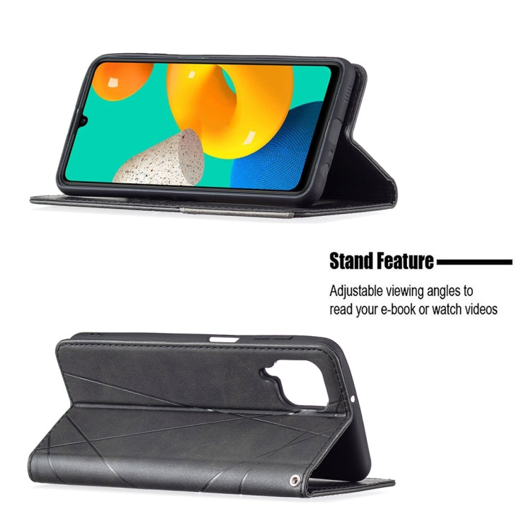 Rhombus Texture Horizontal Flip Magnetic Leather Case with Holder & Card Slots, For Samsung Galaxy M32