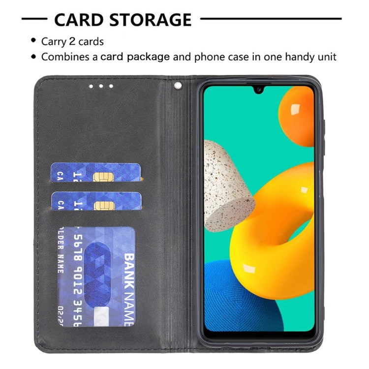 Rhombus Texture Horizontal Flip Magnetic Leather Case with Holder & Card Slots, For Samsung Galaxy M32