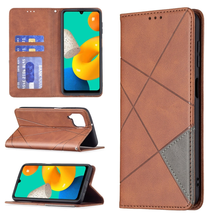 Rhombus Texture Horizontal Flip Magnetic Leather Case with Holder & Card Slots, For Samsung Galaxy M32