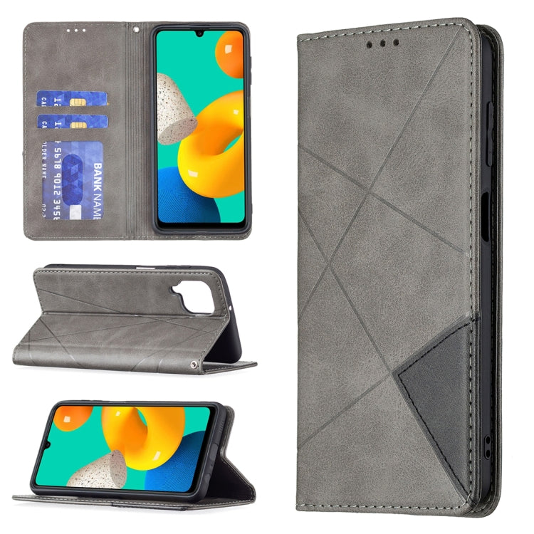 Rhombus Texture Horizontal Flip Magnetic Leather Case with Holder & Card Slots, For Samsung Galaxy M32