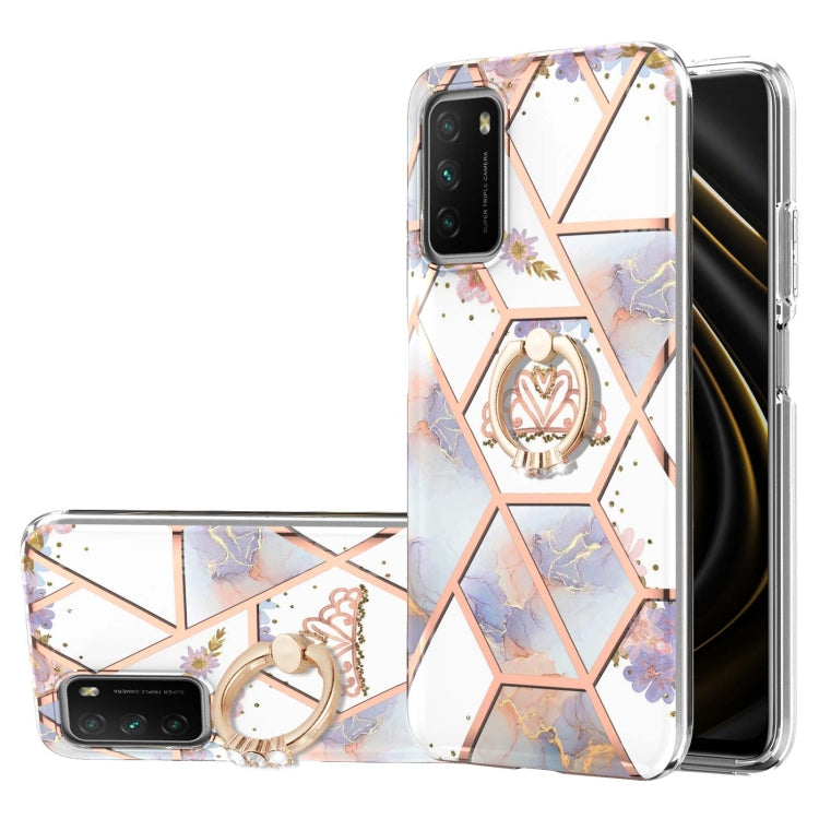 Electroplating Splicing Marble Flower Pattern TPU Shockproof Case with Rhinestone Ring Holder, For Xiaomi Mi 11i, For Xiaomi Poco M3, For Xiaomi Redmi 9A, For Xiaomi Mi 10 Lite, For Xiaomi Mi 10T Lite, For Xiaomi Mi 10T / Mi 10T Pro                    ...