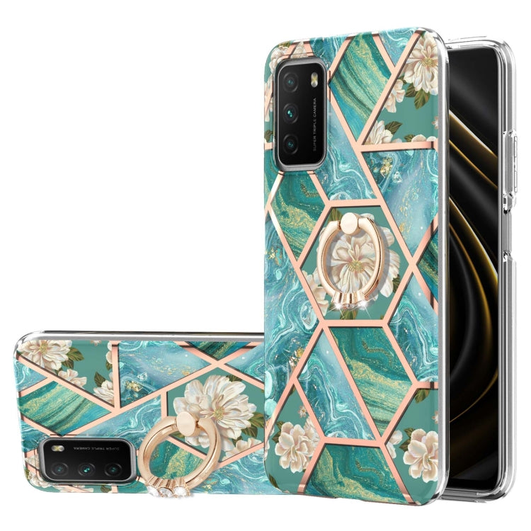 Electroplating Splicing Marble Flower Pattern TPU Shockproof Case with Rhinestone Ring Holder, For Xiaomi Mi 11i, For Xiaomi Poco M3, For Xiaomi Redmi 9A, For Xiaomi Mi 10 Lite, For Xiaomi Mi 10T Lite, For Xiaomi Mi 10T / Mi 10T Pro                    ...