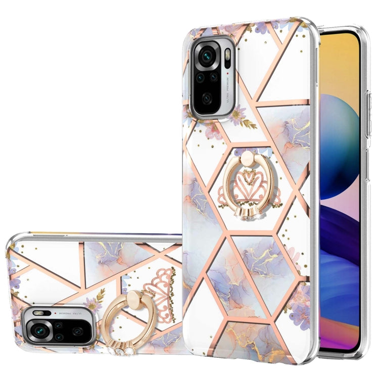 Electroplating Splicing Marble Flower Pattern TPU Shockproof Case with Rhinestone Ring Holder, For Xiaomi Mi 11i, For Xiaomi Poco M3, For Xiaomi Redmi 9A, For Xiaomi Mi 10 Lite, For Xiaomi Mi 10T Lite, For Xiaomi Mi 10T / Mi 10T Pro                    ...