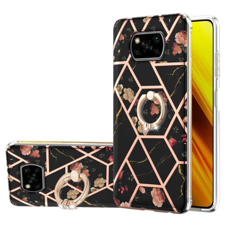 Electroplating Splicing Marble Flower Pattern TPU Shockproof Case with Rhinestone Ring Holder, For Xiaomi Mi 11i, For Xiaomi Poco M3, For Xiaomi Redmi 9A, For Xiaomi Mi 10 Lite, For Xiaomi Mi 10T Lite, For Xiaomi Mi 10T / Mi 10T Pro                    ...