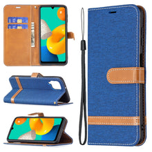 Load image into Gallery viewer, Color Matching Denim Texture Horizontal Flip Leather Case with Holder &amp; Card Slots &amp; Wallet &amp; Lanyard, For Samsung Galaxy M32