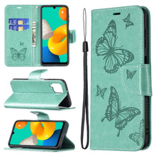 Load image into Gallery viewer, Embossing Two Butterflies Pattern Horizontal Flip PU Leather Case with Holder &amp; Card Slot &amp; Wallet &amp; Lanyard, For Samsung Galaxy M32