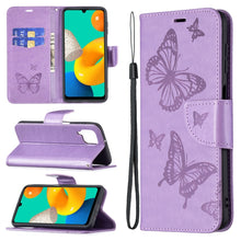 Load image into Gallery viewer, Embossing Two Butterflies Pattern Horizontal Flip PU Leather Case with Holder &amp; Card Slot &amp; Wallet &amp; Lanyard, For Samsung Galaxy M32