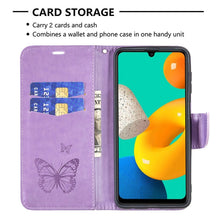 Load image into Gallery viewer, Embossing Two Butterflies Pattern Horizontal Flip PU Leather Case with Holder &amp; Card Slot &amp; Wallet &amp; Lanyard, For Samsung Galaxy M32