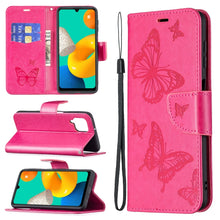Load image into Gallery viewer, Embossing Two Butterflies Pattern Horizontal Flip PU Leather Case with Holder &amp; Card Slot &amp; Wallet &amp; Lanyard, For Samsung Galaxy M32
