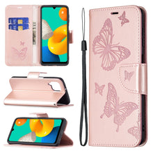 Load image into Gallery viewer, Embossing Two Butterflies Pattern Horizontal Flip PU Leather Case with Holder &amp; Card Slot &amp; Wallet &amp; Lanyard, For Samsung Galaxy M32