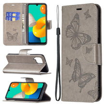 Load image into Gallery viewer, Embossing Two Butterflies Pattern Horizontal Flip PU Leather Case with Holder &amp; Card Slot &amp; Wallet &amp; Lanyard, For Samsung Galaxy M32