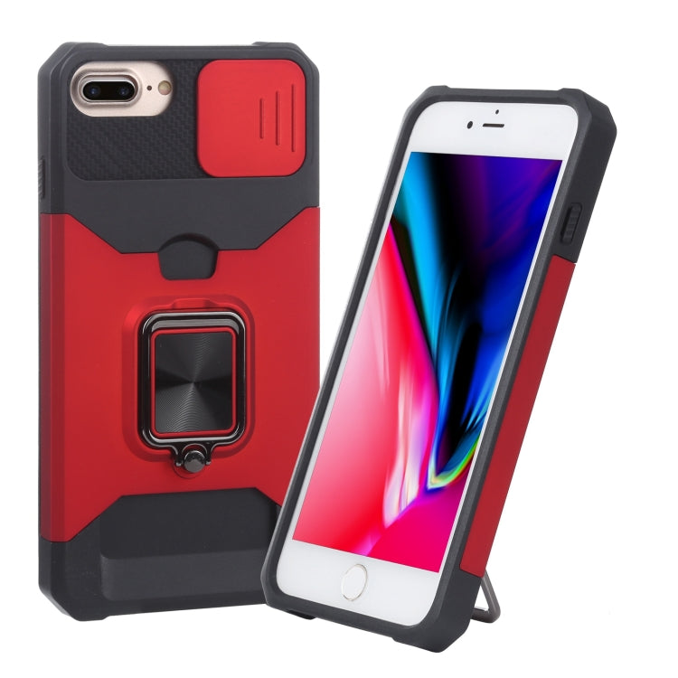 Sliding Camera Cover Design PC + TPU Shockproof Case with Ring Holder & Card Slot, For iPhone SE 2022 / SE 2020 / 8 / 7 / 6s / 6, For iPhone 8 Plus / 7 Plus / 6s Plus / 6 Plus