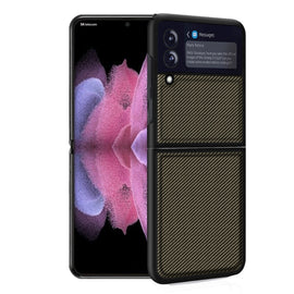 Solid Color Carbon Fiber Texture PU Shockproof Protective Case, For Samsung Galaxy Z Flip3 5G