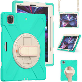 Rotatable Holder Silicone Hybrid PC Tablet Case with Shoulder Strap, For iPad Pro 12.9 2022 / 2021