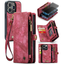 Load image into Gallery viewer, CaseMe-008 Detachable Multifunctional Horizontal Flip Leather Case with Card Slot &amp; Holder &amp; Zipper Wallet &amp; Photo Frame, For iPhone 13 Pro Max, For iPhone 13 Pro, For iPhone 13 mini, For iPhone 13
