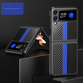 Carbon Fiber Texture Contrast Color Four Corners All Inclusive Leather Case, For Samsung Galaxy Z Fold2 5G, For Samsung Galaxy Z Flip3 5G