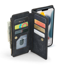 Load image into Gallery viewer, CaseMe-C30 PU + TPU Multifunctional Horizontal Flip Leather Case with Holder &amp; Card Slot &amp; Wallet &amp; Zipper Pocket, For iPhone 13 Pro Max, For iPhone 13 Pro, For iPhone 13, For iPhone 13 mini