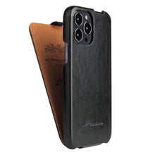 Load image into Gallery viewer, Fierre Shann Retro Oil Wax Texture Vertical Flip PU Leather Case, For iPhone 13 Pro Max, For iPhone 13 Pro, For iPhone 13, For iPhone 13 mini