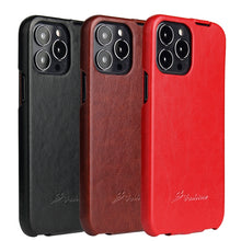 Load image into Gallery viewer, Fierre Shann Retro Oil Wax Texture Vertical Flip PU Leather Case, For iPhone 13 Pro Max, For iPhone 13 Pro, For iPhone 13, For iPhone 13 mini