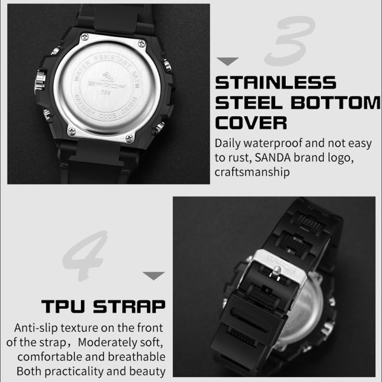 SANDA Dual Digital Display Luminous Stopwatch Chronograph Alarm Clock Men Quartz Sports Watch