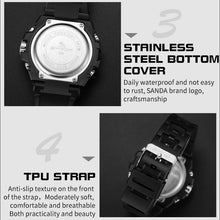Load image into Gallery viewer, SANDA Dual Digital Display Luminous Stopwatch Chronograph Alarm Clock Men Quartz Sports Watch