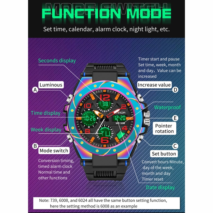 SANDA Dual Digital Display Luminous Stopwatch Chronograph Alarm Clock Men Quartz Sports Watch