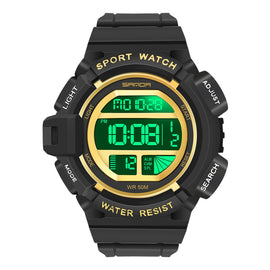 SANDA 2106 LED Digital Display Luminous Alarm Clock Men Outdoor Sports Electronic Watch