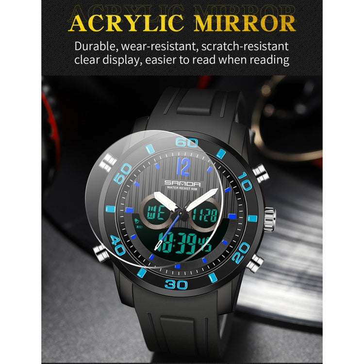 SANDA 3106 Dual Digital Display Men Outdoor Sports Luminous Shockproof Electronic Watch