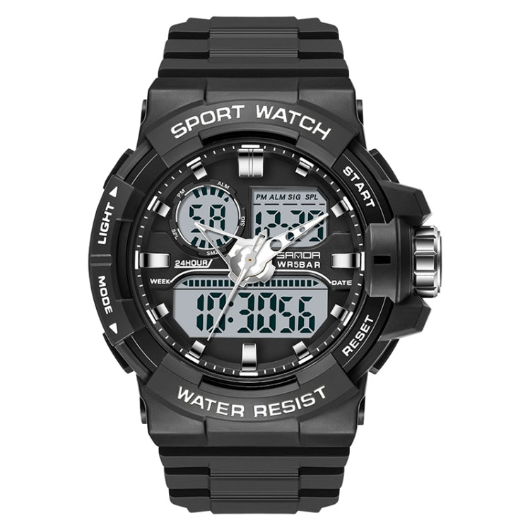 SANDA 6025 Dual Time Digital Display Luminous Calendar Waterproof Multifunctional Men Sports Quartz Watch