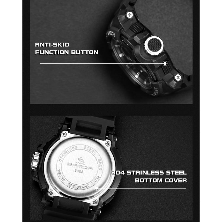 SANDA 6025 Dual Time Digital Display Luminous Calendar Waterproof Multifunctional Men Sports Quartz Watch