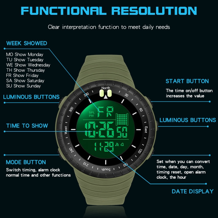 SANDA 6071 Three-split Screen LED Digital Display Luminous Stopwatch Timing Multifunctional Men Sports Electronic Watch