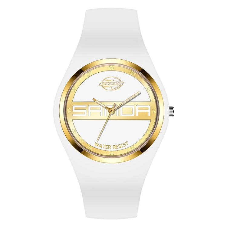 SANDA 6077 Simple Icon Round Dial Ladies Silicone Strap Quartz Watch