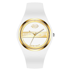 SANDA 6077 Simple Icon Round Dial Ladies Silicone Strap Quartz Watch
