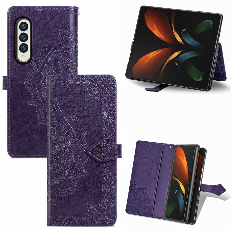 Embossed Mandala Pattern PC + TPU Horizontal Flip Leather Case with Holder & Card Slots, For Samsung Galaxy Z Fold3 5G