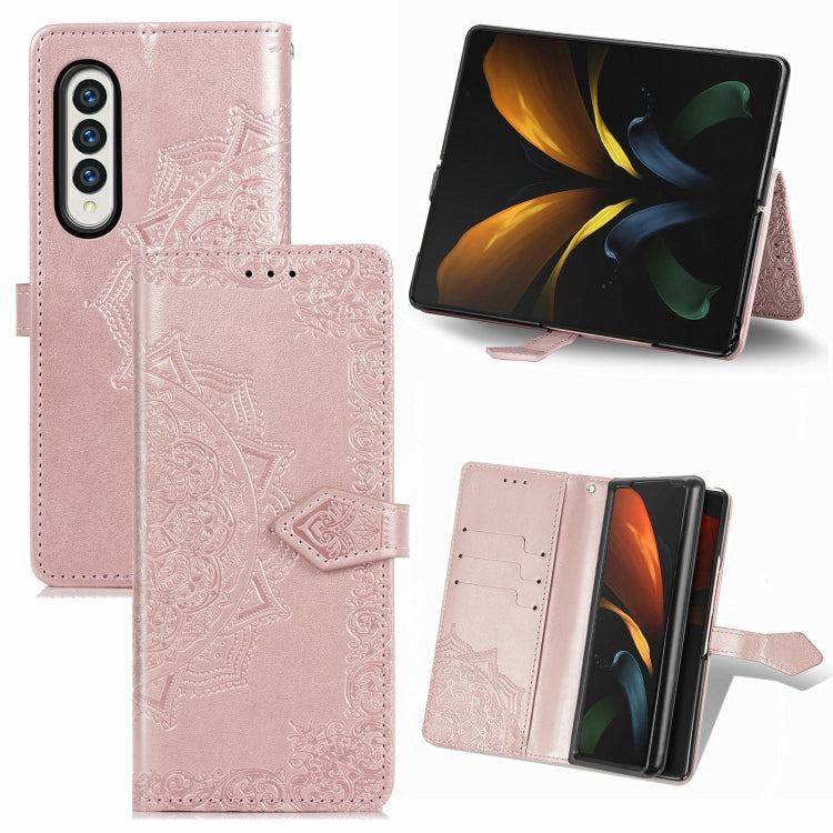Embossed Mandala Pattern PC + TPU Horizontal Flip Leather Case with Holder & Card Slots, For Samsung Galaxy Z Fold3 5G