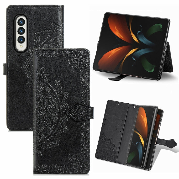 Embossed Mandala Pattern PC + TPU Horizontal Flip Leather Case with Holder & Card Slots, For Samsung Galaxy Z Fold3 5G