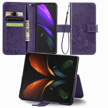 Load image into Gallery viewer, Four-leaf Clasp Embossed Buckle Mobile Phone Protection Leather Case with Lanyard &amp; Card Slot &amp; Wallet &amp; Bracket Function, For Samsung Galaxy Z Fold3 5G
