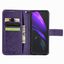 Load image into Gallery viewer, Four-leaf Clasp Embossed Buckle Mobile Phone Protection Leather Case with Lanyard &amp; Card Slot &amp; Wallet &amp; Bracket Function, For Samsung Galaxy Z Fold3 5G